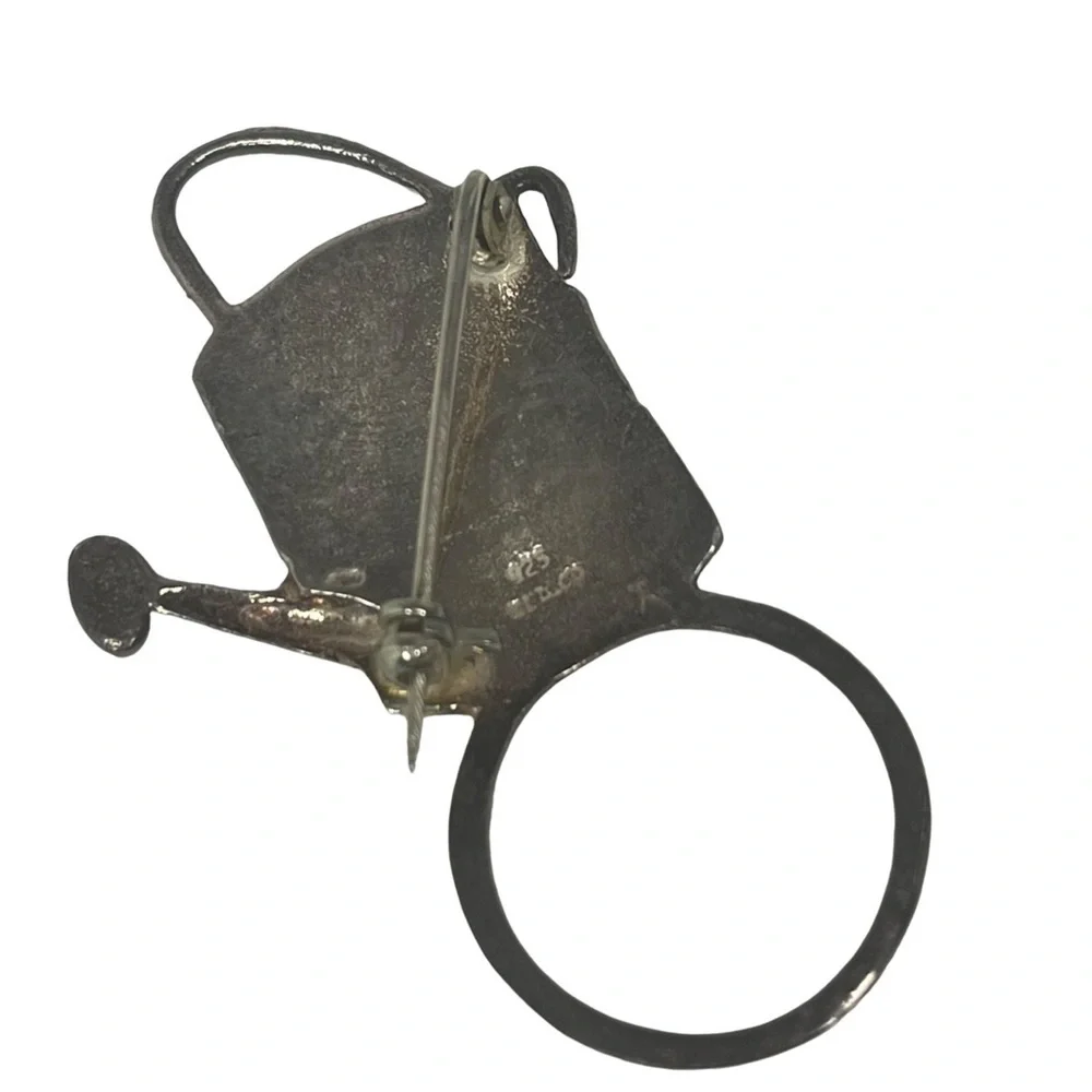 Sterling Silver Watering Can Glasses Holder Brooch
